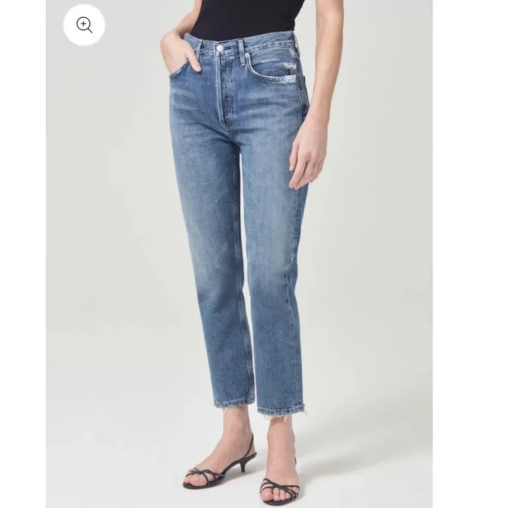 Agolde Riley High Rise Straight Leg Crop Slim Skinny Moore Blue Denim Jeans 25